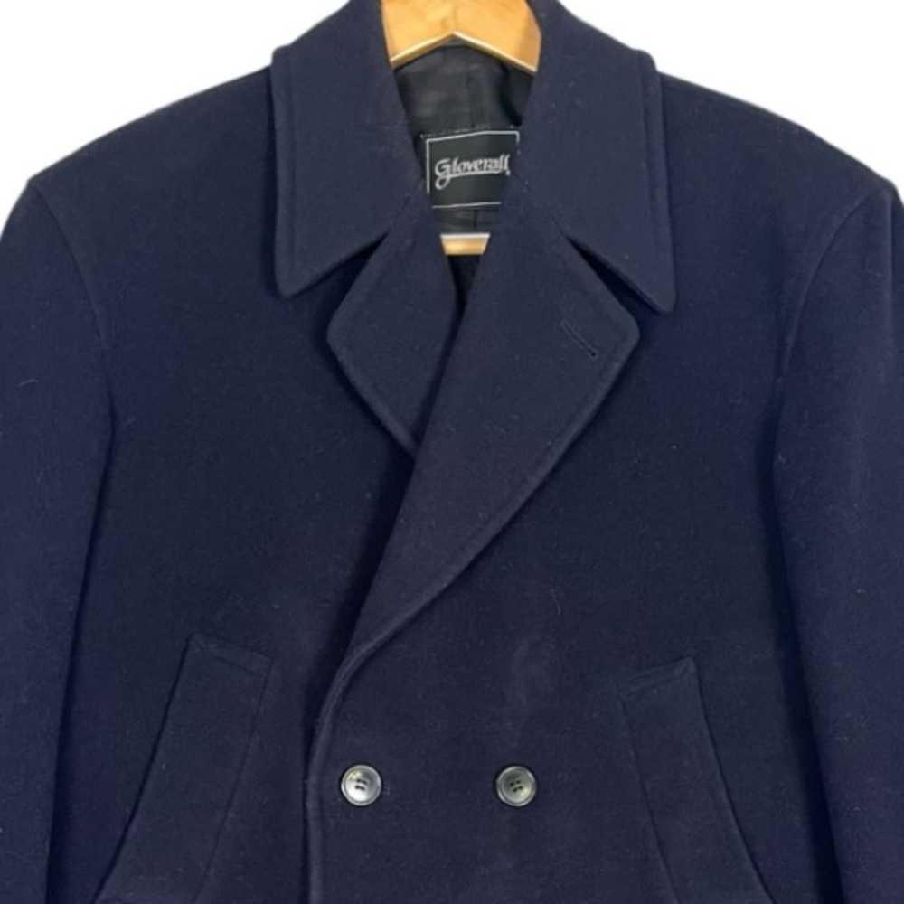 Navy Blue Wool Pea Coat Mens 38 Double Breasted Fisherman Nautical Classic Prep - Picture 2 of 9